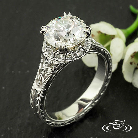 Platinum And Diamond Engagement Ring With Golden Grasshopper 