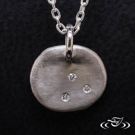 Silver Disc Pendant With 3 Diamonds