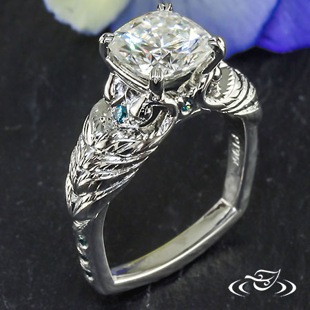 Platinum Engagement Ring With Peacock Accents 