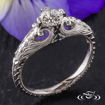 Feather Motif  Engagement Ring