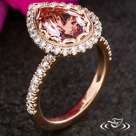 Scalloped Lace Halo Engagement Ring
