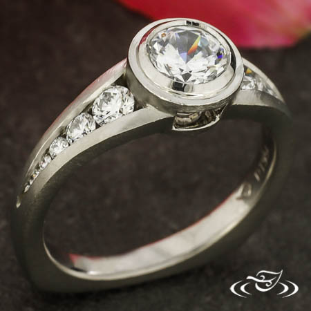 Halo Diamond Engagement Ring in 18k Gold Channel Set Ring 5mm