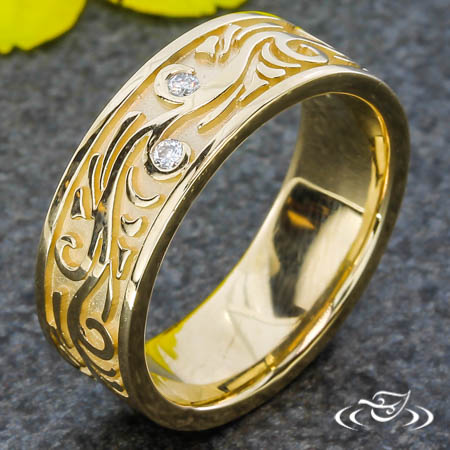 Carved Swirl And Diamond Band