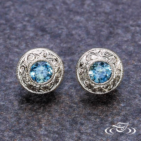 Montana Sapphire Engraved Earrings