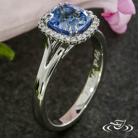 Cushion Blue Sapphire Halo Engagement Ring