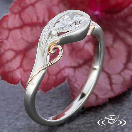14K White Gold Organic Pear Diamond Ring