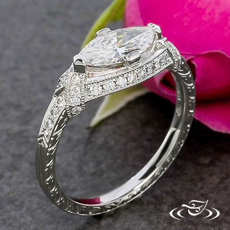 Marquise Art Deco Halo Engagement Ring