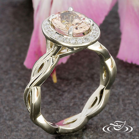Pink Sapphire Halo Twist Engagement Ring