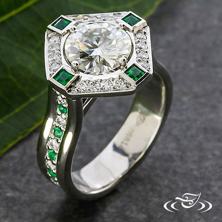 Platinum Halo Diamond And Emerald Mounting