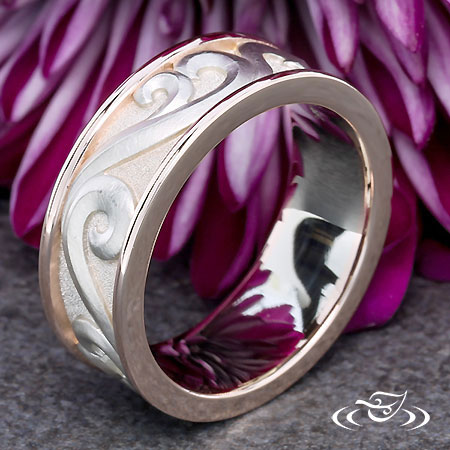 Two Tone Matte Swirl Engagement Ring