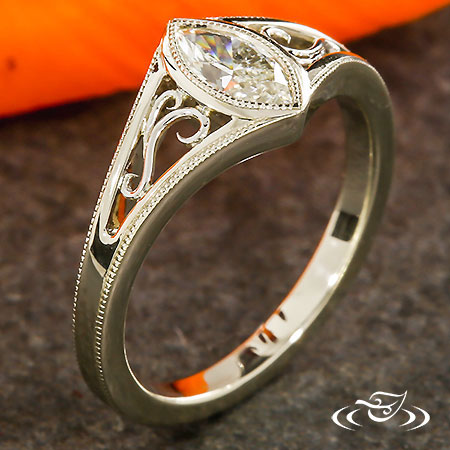 Marquise Filigree Engagement Ring