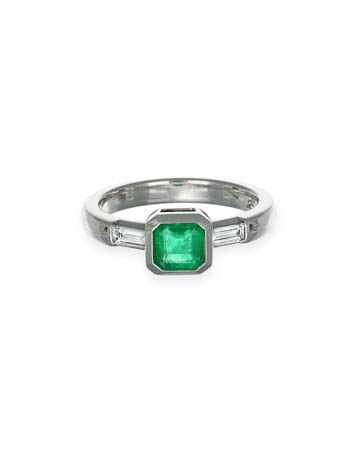 Pear Accented Asscher Cut diamond Ring With Emerald In 14K White Gold |  Fascinating Diamonds