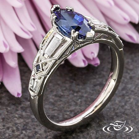 Art Deco Marquise Sapphire Engagement Ring 
