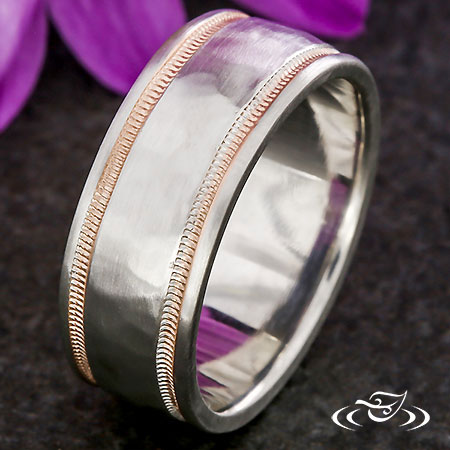Two Tone Milgrain And Hammered Band