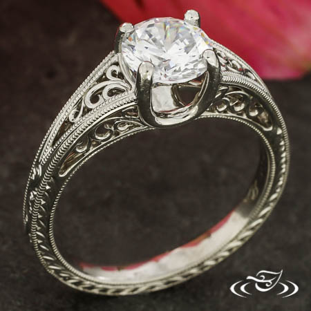 Platinum Filigree Ring With Engraving
