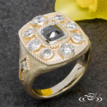 Etruscan Round And Rose Cut Diamond Ring