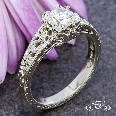 Pierced Floral Antique Inspired Engagement Ring
