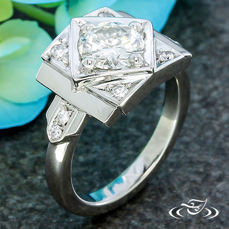 Art Deco Style Platinum Halo Engagement Ring