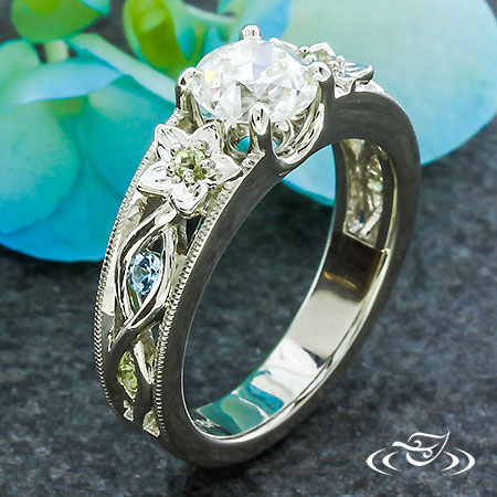 Floral Gem And Vine Engagement Ring