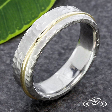 Palldium And Yellow Gold Rustic Band