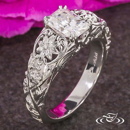 Carved Daisy Engagement Ring