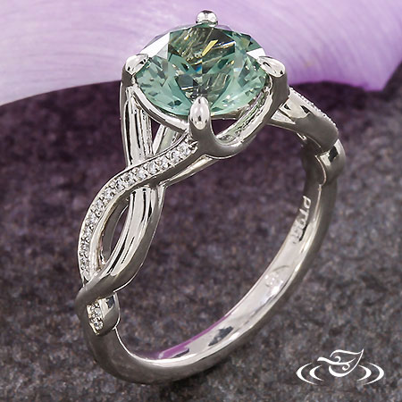Twisting Diamond & Montana Sapphire Engagement Ring