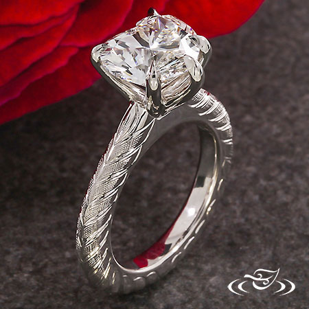 Engraved Solitaire With Heart Cut Diamond