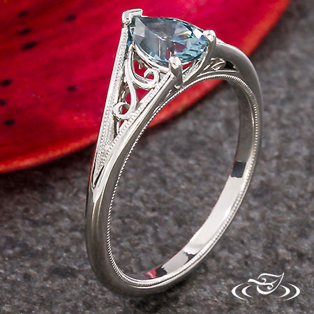 Blue Pear Sapphire Filigree Engagement Ring
