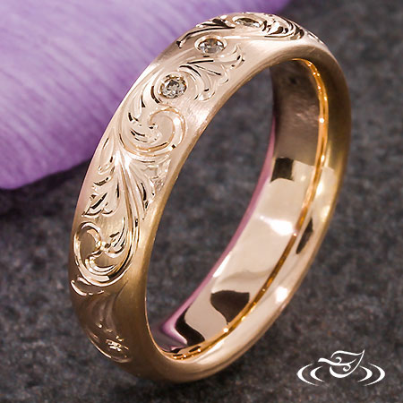 Rose Gold Scroll Engraved Band 