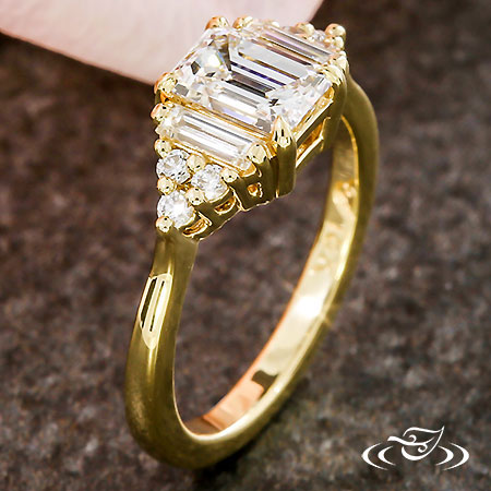 Geometric Golden Emerald Engagement Ring