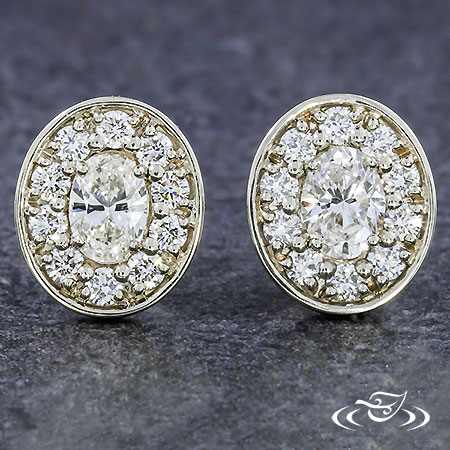 Custom Oval Diamond Halo Earrings In 14K White Gold