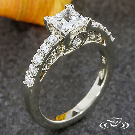 Filigree And Princess Cut Diamond Engagement Ring