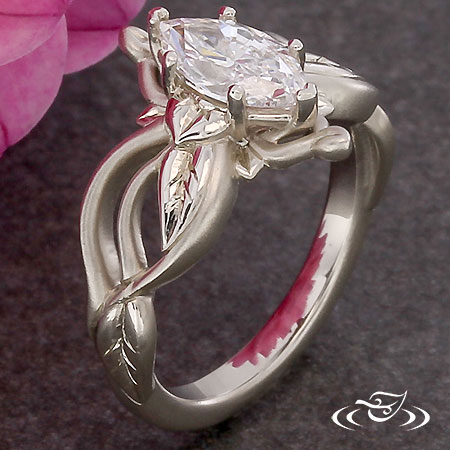 Flowing White Gold Vine And Leaf Engagement Ring