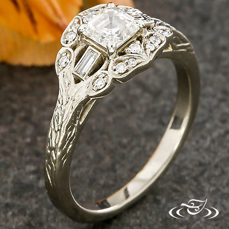 Asscher Cut Diamond Engagement Ring With Bark Detail