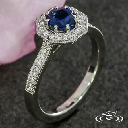 Classic Sapphire Hexagonal Halo Engagement Ring