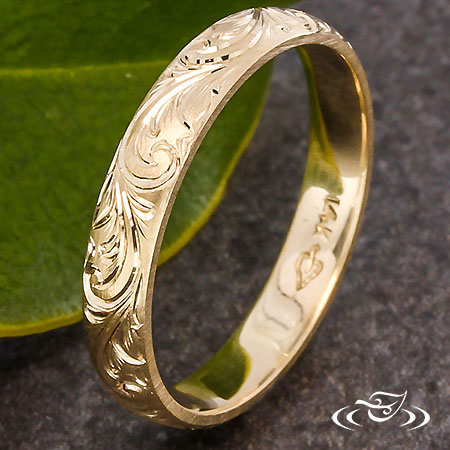 Yellow Gold Engraved Band