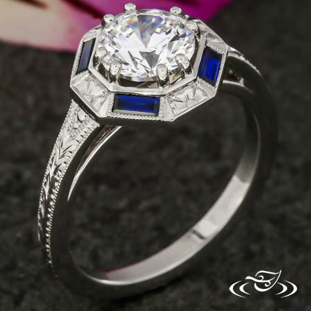 Art Deco Blue Sapphire Engagement Ring