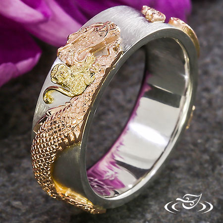 Custom Intricate Inlay Monkey Dragon Band