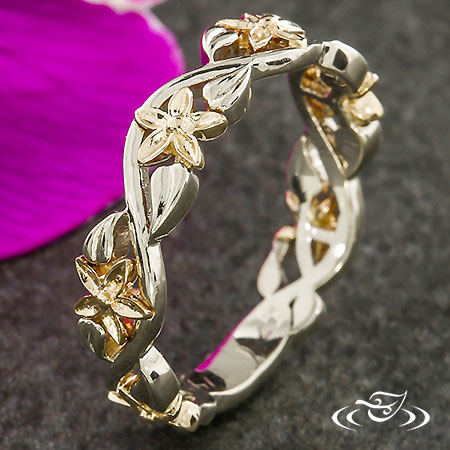 White And Yellow Gold Pierced Floral Band