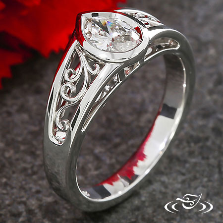 Split Shank  Pear And Filigree Modern Ring
