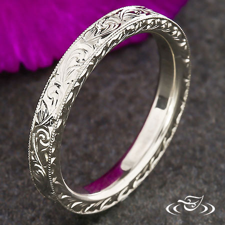 Engraved White Gold Band
