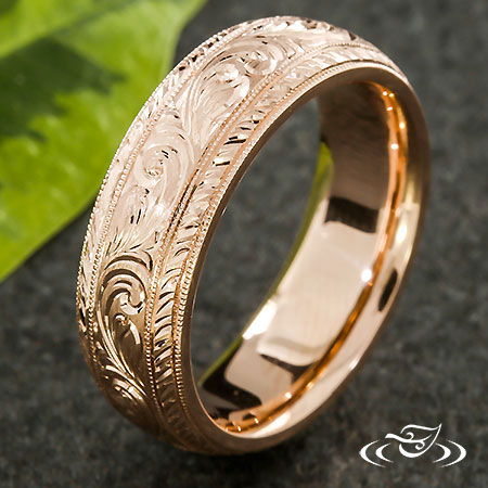 Engraved Scroll And Wheat Band