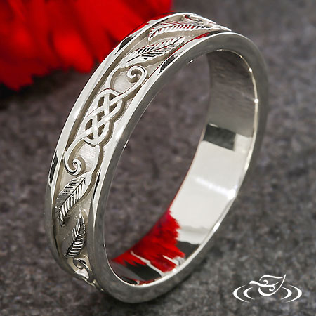 White Gold Celtic Feather Band