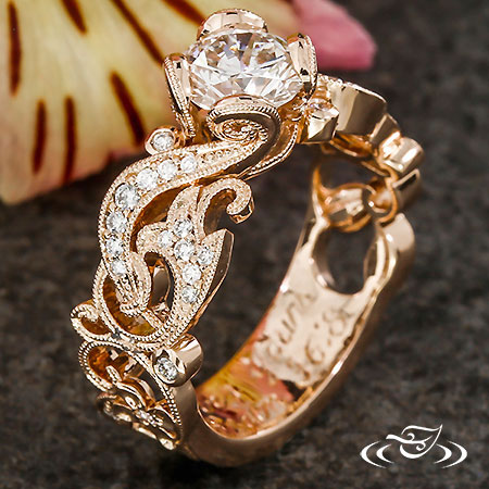 Rose Gold & Diamond Pierced Scroll Engagement Ring