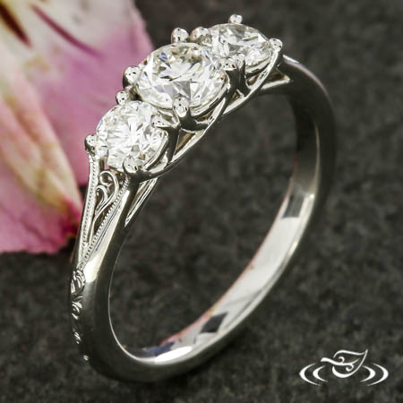Three Stone Filigree Engagement Ring
