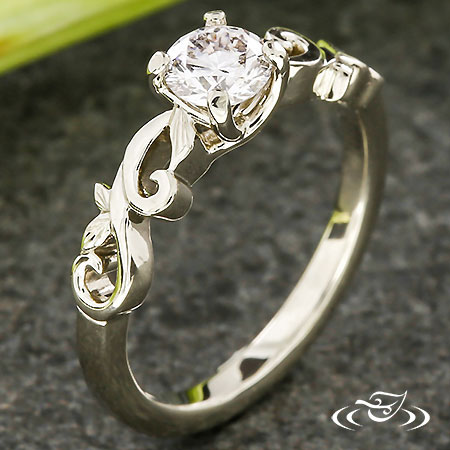 Curling Vine & Leaf Engagement Ring