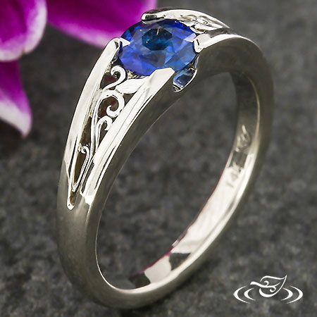 Blue Sapphire Filigree Engagement Ring
