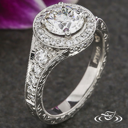 Bead Set Antique Halo Engagement Ring