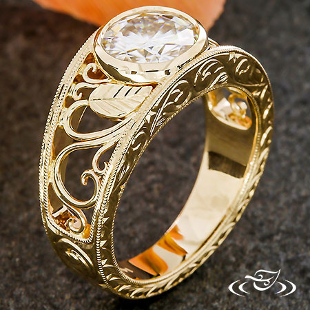 Leaf And Filigree Engagement Ring