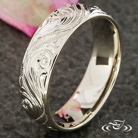 Engraved White Gold Band